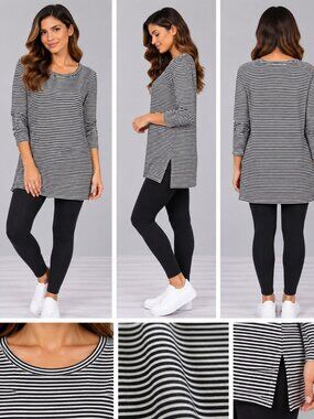 Old Navy Black White Striped Crewneck Long Sleeve Tee Size L